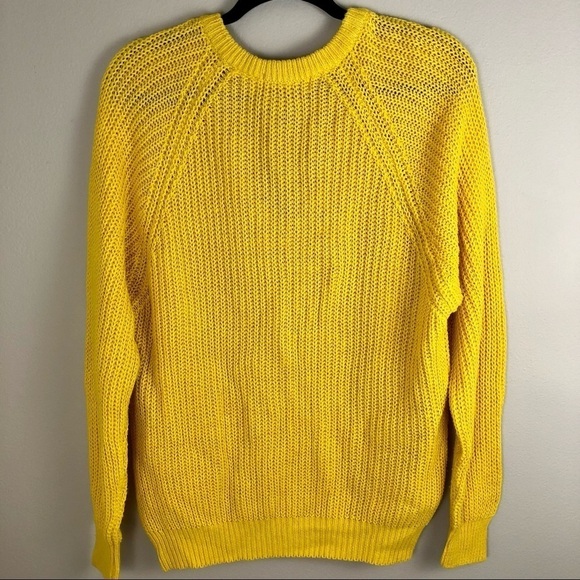 80's Vintage brand Workshop yellow deep v neck knitted long sleeve sweater sz M - Picture 6 of 6